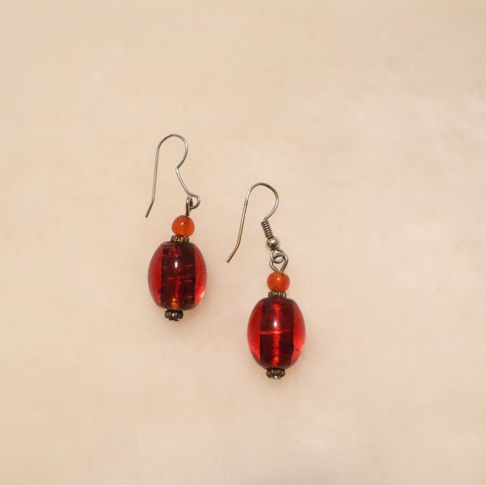 Murano Red and Orange Glass Earrings